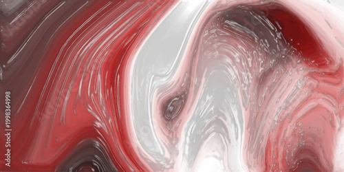 Swirling Red and White Abstract Fluid Art Texture with Metallic Sheen and Organic Flow Patterns background