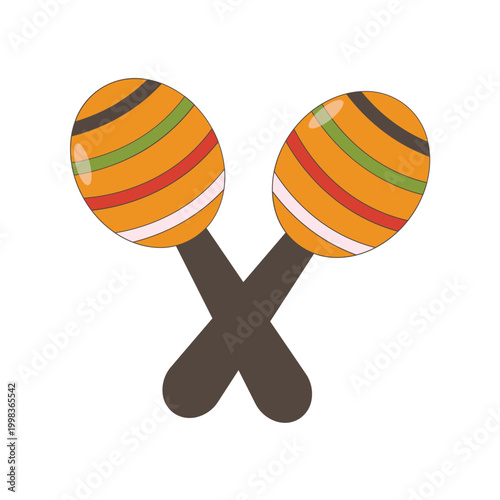 Pair of Traditional Mexican Maracas Musical Instrument Vector Illustration