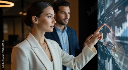 Business professionals analyzing digital data