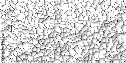 White background with a black outline pattern of irregular polygonal cells and subtle drop shadows creating a textured, organic feel