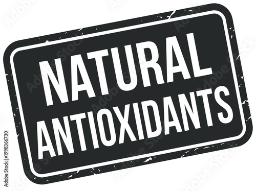 Natural Antioxidants black grunge stamp icon isolated on white background. Professional vintage style seal for health, wellness, and organic nutrition products.
