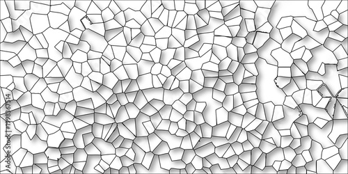 Abstract geometric tessellation pattern with irregular polygons and subtle shadow effects on a white background for graphic design and textures