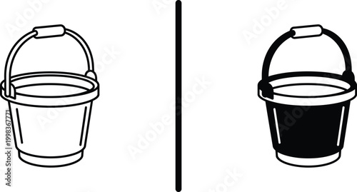 Water Bucket Cleaning Pail Icon Outline and Solid Vector Set