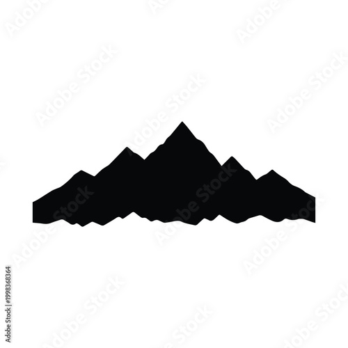 Minimalist black silhouette of a jagged mountain range horizon