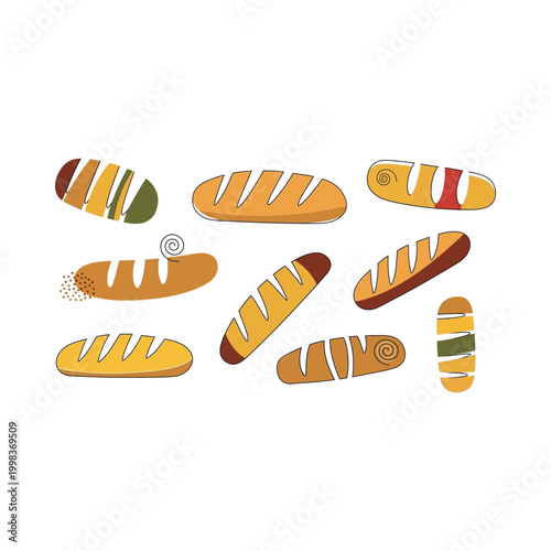 Assorted Breads on White Background.