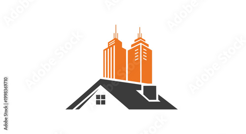 House with city buildings on roof.