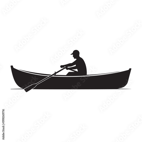 Rowboat silhouette with oars on white background detailed modern elegant