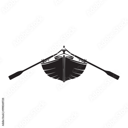 Rowboat silhouette with oars on white background detailed modern elegant