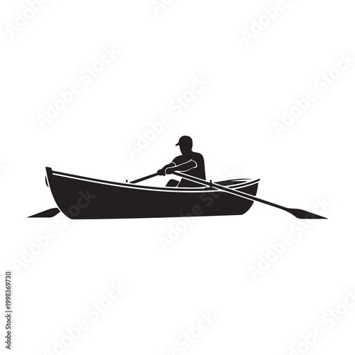 Rowboat silhouette with oars on white background detailed modern elegant