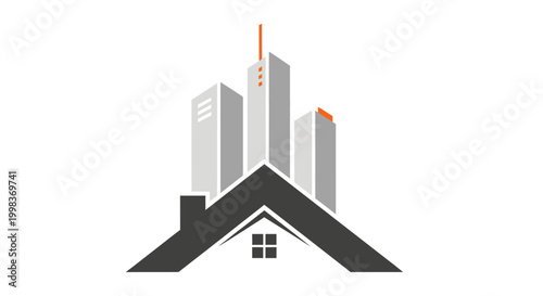House with city buildings on roof.