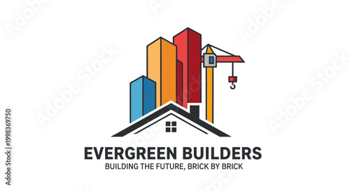 Evergreen Builders Logo With Colorful Buildings.