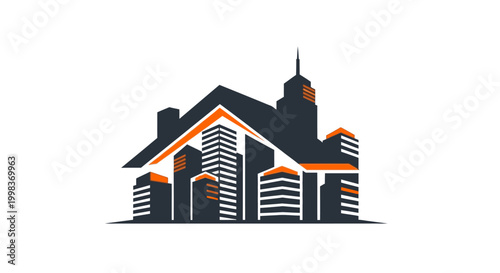 Modern house with orange accents.