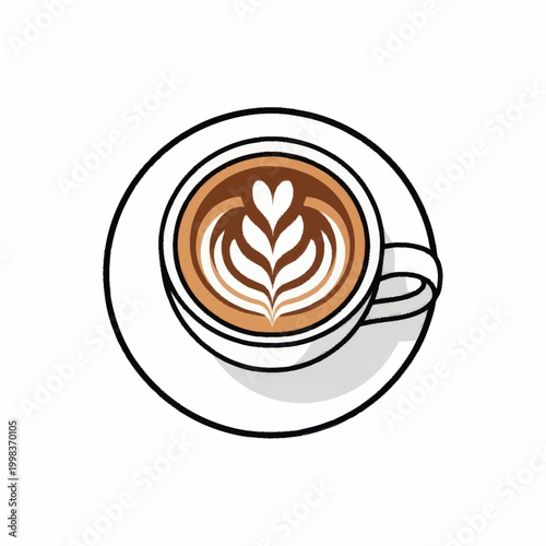 A cup of coffee with latte art on a saucer.