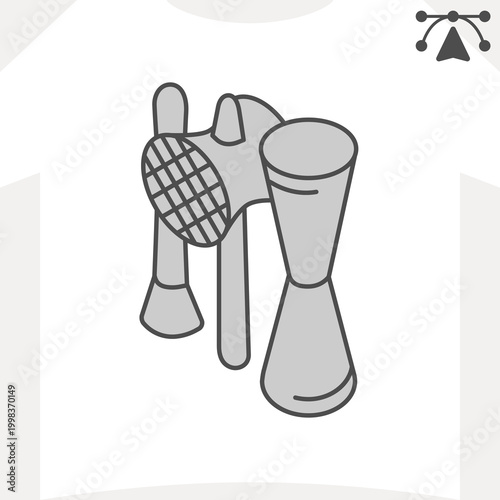 Jigger, muddler and strainer isometric icon, mixology tools concept. Vector graphics. Shaker, tourniquet and colander sign and editable stroke, outline style icon for mobile or web design.