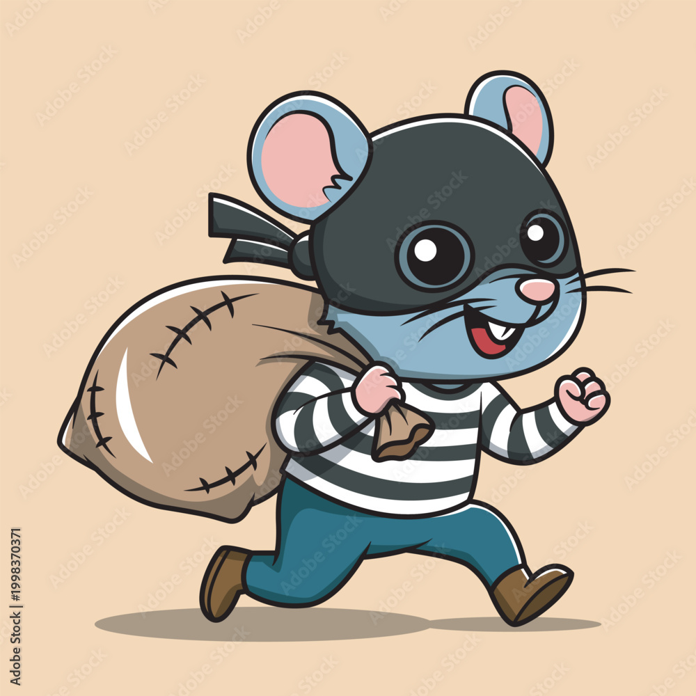 Fototapeta premium Cartoon Mouse Thief with Loot Bag