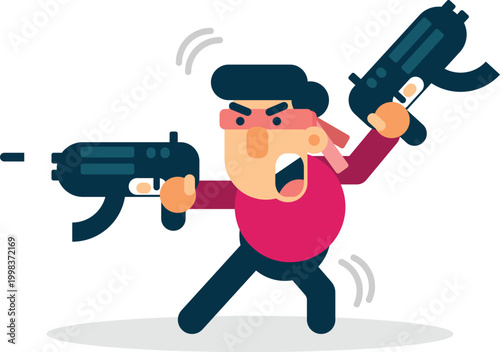 Cartoon Gangster Character Vector Illustration, Funny Criminal with Guns, Flat Mafia Cartoon Design, Action Character Clipart