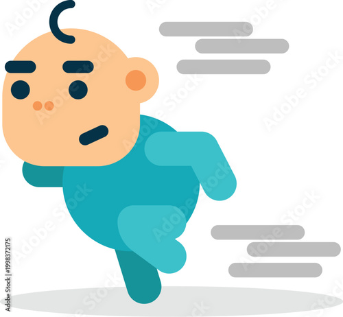 Running Baby Cartoon Vector Illustration, Cute Toddler Character Running Fast, Flat Kids Activity Clipart, Funny Child Design