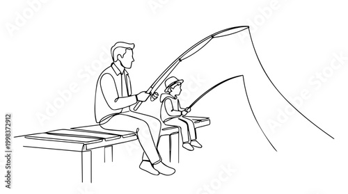 Father and child fishing, spending quality time together. Capturing a simple yet meaningful moment of a father and child fishing together, enjoying the outdoors