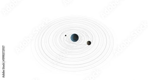 Abstract representation of planetary orbits and celestial bodies.