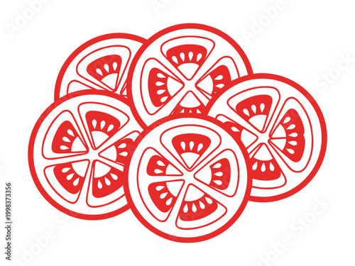 Tomato slices group red fresh vegetable flat illustration organic vector icons.