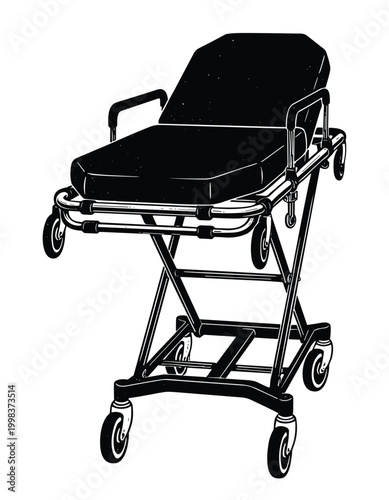 Medical stretcher vector illustration with adjustable bed and wheels.