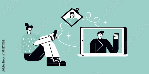 illustration of people communicating via devices high quality