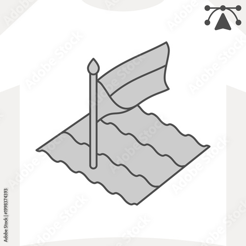 Nautical flag at sea isometric icon, communication, code concept. Vector graphics. Maritime signaling sign and editable stroke, outline style icon for mobile or web design.