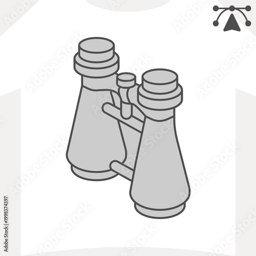 Binoculars isometric icon, observation, lookout concept. Vector graphics. Scanning the horizon, tool sign and editable stroke, outline style icon for mobile or web design.
