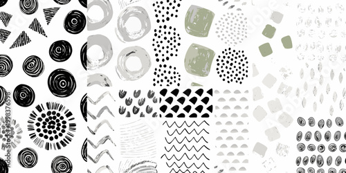 hand drawn brush strokes and textures on white background