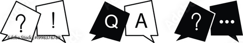 
Question and answer icon set. Chat, speak bubble, Q and A, ask,  support buttons for website, app or design element. dialog, help center on png background. Q&A and FAQ Icon Set . Question and Answer 