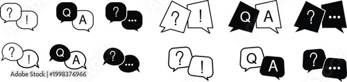
Question and answer icon set. Chat, speak bubble, Q and A, ask,  support buttons for website, app or design element. dialog, help center on png background. Q&A and FAQ Icon Set . Question and Answer 