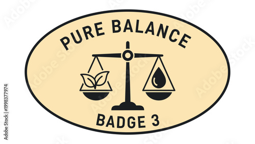 Balance Badge: A conceptual emblem symbolizing harmony, equilibrium, and the fusion of natural and essential elements.
