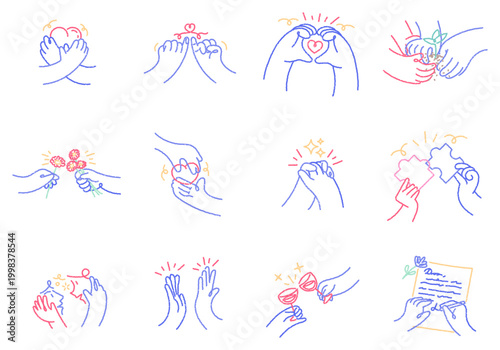 human connection concept human hand activity roughen line textured illustration