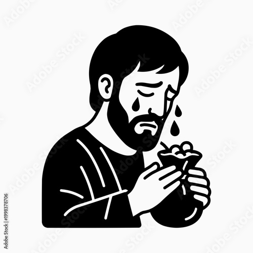 Vector Illustration of Crying Judas Iscariot with Bag of Silver