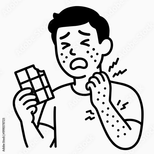 Illustration of a Man Having an Allergic Reaction to Chocolate