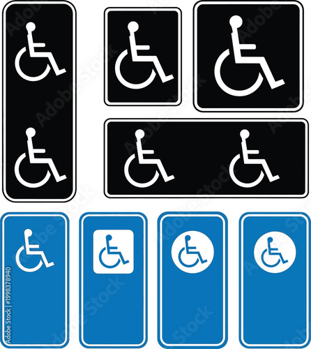 Accessibility signage collection diverse representations of wheelchair accessibility