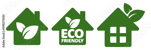 エコハウスアイコン ECO FRIENDLY 環境配慮型住宅のシンプルデザイン素材 Eco Friendly House Icon Sustainable Home Green Living Design Symbol
