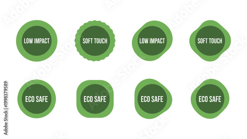 Eco-Friendly Emblems: A collection of vibrant green emblems showcasing the commitment to sustainability. Designed with organic shapes, these icons convey eco-safe practices and a soft touch.
