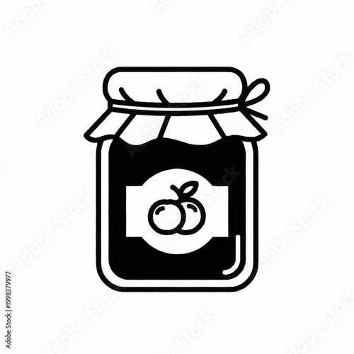 Jar of fruit jam with label and lid tied with string.