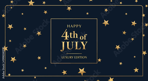 Elegant Gold Stars Pattern on Deep Blue Background for Happy Fourth of July Celebration
