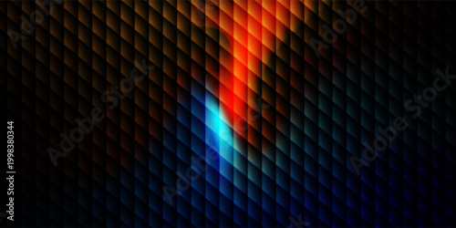 Amber and cyan light streaks on dark ribbed backdrop