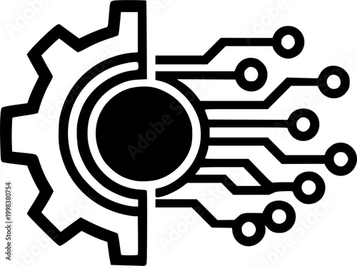 AI Gear Circuit Technology Automation Digital Processor Artificial Intelligence Vector Icon