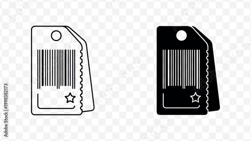 Price tag, label, barcode icons, black and white, vector graphics isolated on Transparent Background