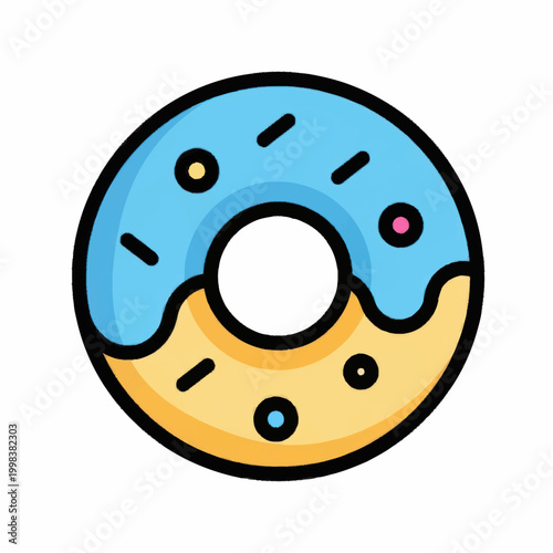 Blue frosted donut with sprinkles isolated on white background.