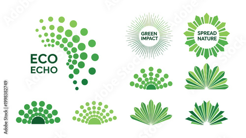 Eco-friendly design concepts: A collection of vibrant, eco-conscious logo and emblem designs, highlighting themes of environmental harmony and ecological balance.