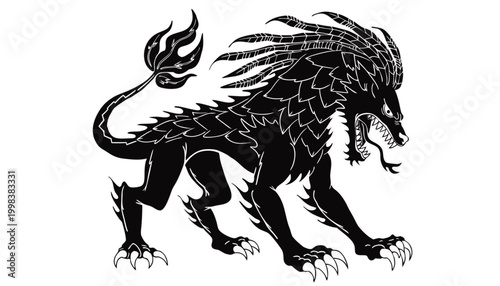 Black mythical creature with dragon-like features and claws  