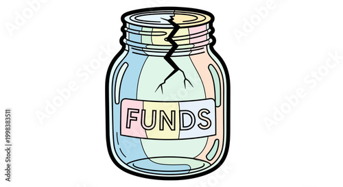 Broken Glass Jar with Funds Label.