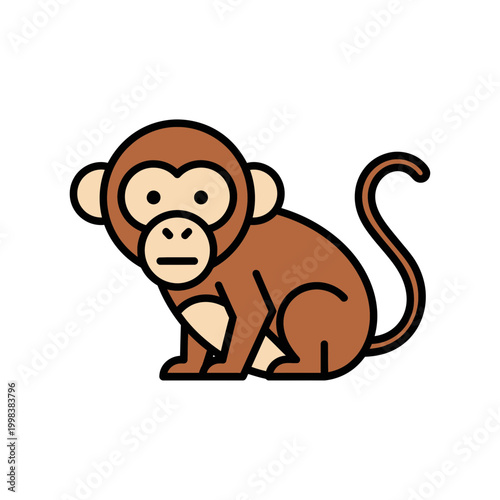 Brown monkey sitting on ground.