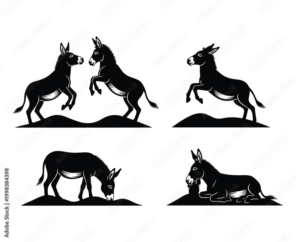 Fototapeta premium Donkey silhouette collection a striking visual representation of donkeys in various poses and activities showcasing their unique forms
