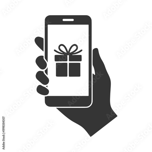 スマホを持つ手のシルエットアイコン　ギフト